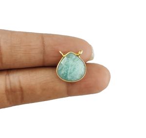 Amazonite Pendentif en forme de cœur en pierre précieuse 16mm Faceted Cut 2 Loop Gold Vermeil Bezel Pendant Necklace Made Sterling Silver Pearl - Product Image 1