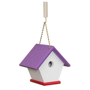 Meilleur design de nichoir en bois suspendu en forme de cabane avec chaîne métallique, cage à oiseaux décorative de jardin, mangeoire à oiseaux, couleur blanc et rose - Product Image 3