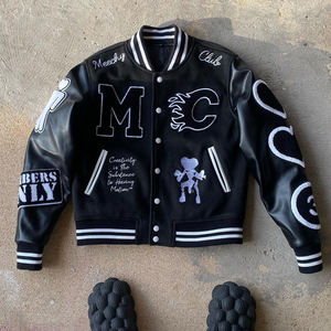 Chenille Embroidery Patches Leather Sleeves Streetwear Varsity Winter Jacket Men's Wool Letterman Varsity Jackets Stand Collar - Product Image 1