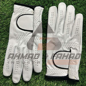 Ahmad & Fahad Gant de golf en cuir véritable respirant de couleur blanche dans les tailles SML et XL avec passepoil noir Livraison dans le monde entier - Product Image 3