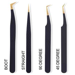 Juego de pinzas para pestañas de 4 piezas Ultimate Precision Punta de fibra de acero inoxidable para extensiones de pestañas de Gray Rocks - Product Image 1