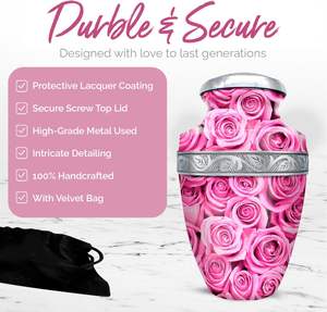 Urna Rosa-Urna de cremación grande para cenizas Hombre adulto con bolsa-Urna Rosa hecha a mano para adultos-Honra a tu ser querido - Product Image 4