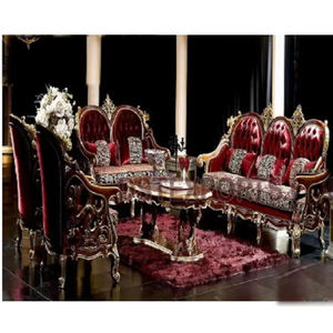 Fancy <b>7</b> <b>Seater</b> Teak Wood Livingroom Furniture Antique Gold Couch Set in Velvet Fabric Luxury Teak Wood Carved <b>Sofa</b> Set Furniture - Product Image 1