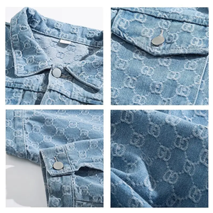 Blousons en jean nouveau design, couleurs et tailles personnalisées, pour hommes grandes tailles, avec logo frontal en polaire bleue, coupe-vent écologique - Product Image 4