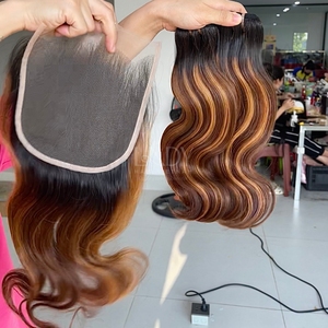 Cheveux bruts de haute qualité corps pointe ondulée faisceaux de couleur de surbrillance avec fermeture pour faire des perruques à partir de vrais cheveux vietnamiens - Product Image 4