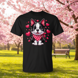 Maglietta Boston Terrier Valentine Hearts Dog nera unisex per adulti taglia SMLXLXXL - Product Image 3