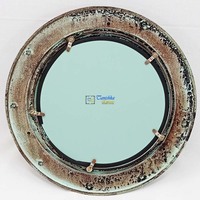 12 Inch Copper Electroplated Glass Art Deco Aluminum Frame Mirror Porthole Christmas Nautical Coastal Cabin Wall Art Decor Gift