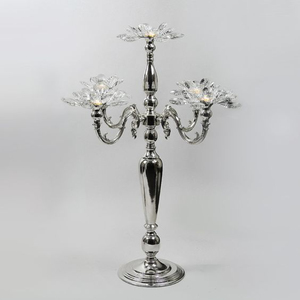 Christmas Gift <b>Candlestick</b> Holder Metal Home Decoration 5 Arm Crystal <b>Glass</b> Votive Holder Silver Finished Tabletop Candelabra - Product Image 1