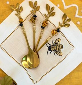 ชุดช้อนรูปผึ้งประดับด้วยใบไม้หรูหราเครื่องใช้บนโต๊ะอาหารสีทองหรือสีเงินที่ทันสมัยเหมาะสำหรับใช้ในห้องครัวและรับประทานอาหาร - Product Image 1