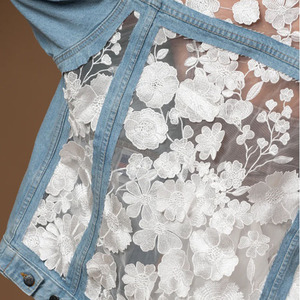 Veste en jean décontractée pour femme, style gothique, broderie léopard, boutons, diamants, dentelle florale - Product Image 4