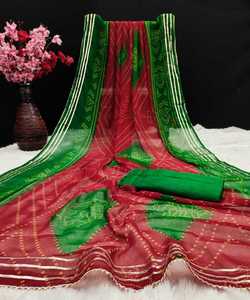 ชุดส่าหรีผ้าไหมคอตตอนเย็บปักผ้าชุดสำหรับเทศกาลดูสวยใหม่ - Product Image 2