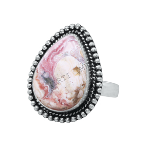 Customized Solid Brass Silver Plated Natural Pink Rhodochrosite Crystal Bezel Setting Gemstone Overlays Assorted Fashion Rings - Product Image 2