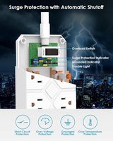Strip daya 12-Outlet dengan 4 port USB, kabel ekstensi panjang 6.6 kaki 1875W/15A/3400 Joule pelindung gelombang dapat dipasang untuk penggunaan di rumah