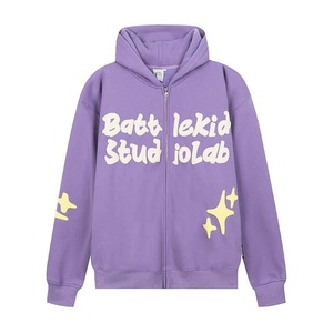 OEM ODM Anti-pilling Heavy Cotton Blend French Fleece Custom Full Zip Up Sudadera con capucha Puff Print Fabricante para marcas Propietario - Product Image 4