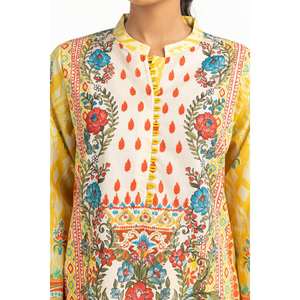 Traje Casual de 3 Piezas para Mujer, Estampado Amarillo, Transpirable, con Cuello Mandarín, para Verano - Product Image 1