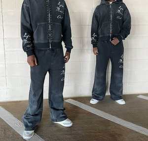 ชุดวอร์มผ้าคอตตอนมีฮู้ดโอเวอร์ไซส์พิมพ์ลายกางเกงชุดวอร์มผ้าฝ้ายระบายอากาศได้ดีมีสไตล์ออกแบบโลโก้ได้ตามต้องการ - Product Image 4