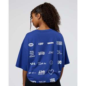 T-shirt Oversize en Coton Grid FLX - Couleur Cobalt-Blanc - Coupe Ample - 300 GSM - Impression Sérigraphie & DTG - Product Image 4