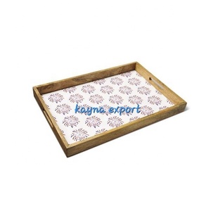 Bandeja de servicio de esmalte blanco impresa decorativa elegante, bandeja de té y café impresa de diseñador personalizado para Decoración de mesa de hogar y restaurante - Product Image 6