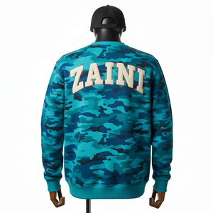 Sudadera de Hombre de Primera Calidad, 300 GSM, Felpa Gruesa, Estampado de Camuflaje Azul, Logotipo Personalizado Cosido, Sudaderas Básicas - Product Image 2