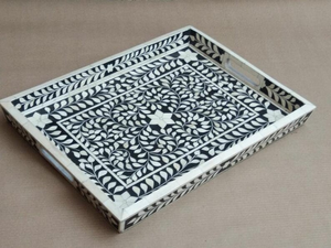 Plateau rectangulaire de service en bois fait main Standard plateau en résine incrustée d'os pour cuisine maison hôtel avec la meilleure qualité d'Inde - Product Image 3