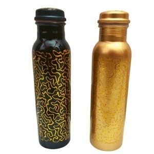 Handmade Indian Ayurveda Hammered Copper Bottle Premium 650ml Immunity Booster <b>Drinkware</b> with Sport Cap and Lid - Product Image 2