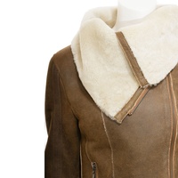 Veste en cuir de bombardier en peau de mouton marron B-3 pour femme avec doublure en fausse fourrure blanche saison d'hiver fermeture à glissière Moto veste en peau de mouton