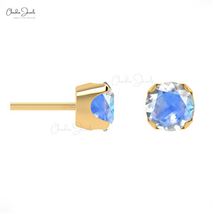 Inde Fournisseur Vérifié Bijoux en Or Massif 14k Boucles d'Oreilles Solitaire Clous d'Oreilles pour Femmes 4mm Rond Arc-en-Ciel Pierre de Lune Boucles d'Oreilles Achat en Vrac - Product Image 1