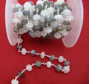 Labradorite naturelle et pierre de lune arc-en-ciel 5-7mm Rondelle chapelet à facettes perles semi-précieuses - Product Image 3