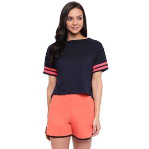 Chándal informal de manga corta con logotipo personalizado para mujer, Camiseta de cuello redondo, conjunto de pantalones cortos, chándal, conjuntos de dos piezas - Product Image 1