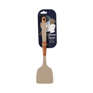 Tourne-broche en silicone résistant à la chaleur avec manche en bois Spatule de cuisine antiadhésive - Product Image 1