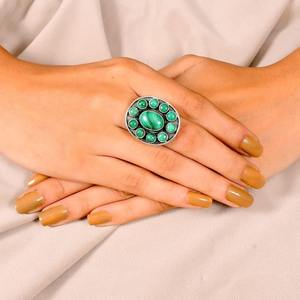 Bague tendance en argent sterling 925 massif, sertie d'un cabochon de pierre précieuse turquoise, design artisanal - Product Image 3