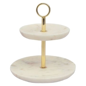 Support de plaque en marbre blanc élégant et luxueux en laiton de qualité supérieure en métal et en fer servant des cupcakes à thé en or INS Cake Tools - Product Image 2
