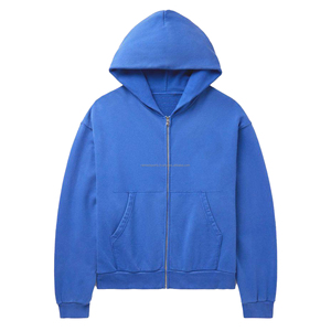 2024 sudaderas con capucha para hombres Acid Wash Sun Faded Distressed 100% algodón cremallera Drop Shoulder Cropped Boxy Hoodies para hombres - Product Image 2