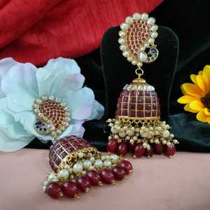 Pendientes de moda de piedra Kundan tradicional india real clásica, joyería llamativa de grandeza de lujo ideal para bodas - Product Image 5