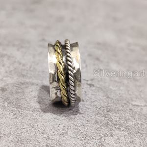 Anillo de meditación con banda giratoria con cuentas, anillo de pulgar de Plata de Ley 925 para mujer, joyería hecha a mano, anillo giratorio Unisex de Yoga de Navidad - Product Image 4