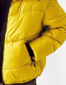 Chaqueta Acolchada Impermeable y Cortavientos con Capucha para Hombre, Color Amarillo, Relleno de Algodón, Estilo Casual, con Logotipo Frontal, Ropa de Calle - Product Image 2