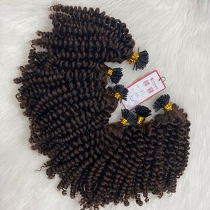 Hot Sale No Tangle Hair Extensions Vietnamese Cuticle Aligned Raw Human Hair Dark Brown Kinky Curly Natural Wave I Tip Vendors - Product Image 3