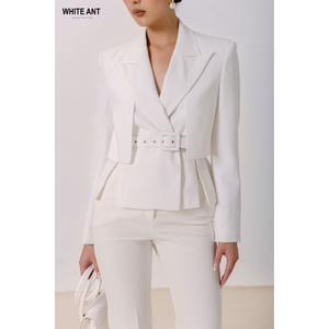 Trajes de mujer de manga larga en blanco y negro Blazers PAMELA PEAKED BLAZER 85% poliéster 15% Spandex ropa de mujer 2024 etiqueta personalizada - Product Image 1