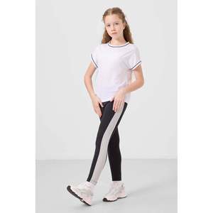 Conjunto de Leggings TOMMYLIFE para Niñas, Cuello Redondo, Detalle de Franja Lateral, Corte Estándar - Negro, Mezcla de Poliéster y Elastano - Product Image 1