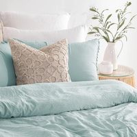 Parure de lit 3 pièces 100 % coton style européen avec housse de couette et pompons blancs, 200 fils/cm², lavable, pour mariages, hôpitaux, maisons et hôtels