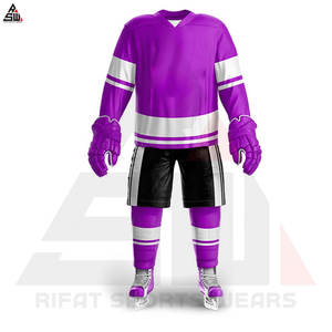 Concevez votre propre équipe Ensembles d'uniformes de hockey sur glace Professionnel de haute qualité 100% Polyester Service OEM sans couture à séchage rapide disponible - Product Image 3
