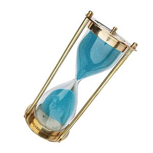 Reloj de Arena de Diseño Artesanal de Última Moda, Reloj de Arena Grande con Marco de Metal Antiguo Dorado y Relleno de Arena Azul - Product Image 1