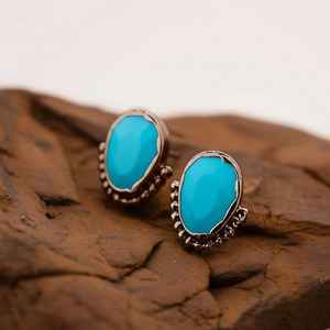 Boucles d'oreilles clous turquoise, petites boucles d'oreilles minimalistes en pierres précieuses, cadeaux pour elle, mariage, argent sterling 925, or 14 carats - Product Image 2
