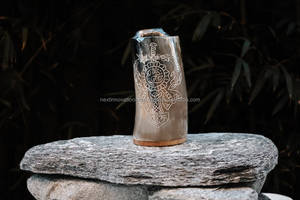 Taza de café con cuerno vikingo de alta calidad, recipiente pulido con Base de madera para mesa de cocina para beber - Product Image 3