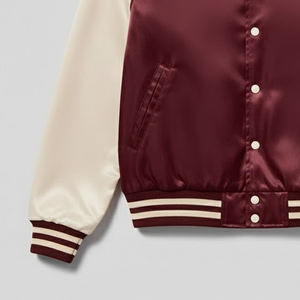 Chaquetas Varsity de Seda Satén con Cuello Alto y Recubrimiento de Alta Calidad para Hombre, Nuevo Modelo, Personalizadas, con Botones Rojos, Estilo Patchwork para Exteriores - Product Image 3