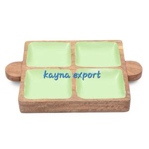 Bandeja Rectangular de Madera de Mango con Esmalte, Color Verde Manzana, Nueces y Dátiles, Bandeja para Servir, Venta Al por Mayor, Colección Ramzan a Granel para Mesa - Product Image 1