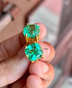 Natural <b>Emerald</b> <b>Stud</b> <b>Earrings</b> 925 Sterling Silver Fine Jewelry for Women Luxury Gemstone Jewelry Wholesale Available - Product Image 1