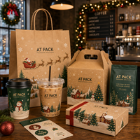 Coffret cadeau de Noël personnalisé AT PACK avec sachets de café, tasses, sac fourre-tout, boîtes cadeaux, serviettes et accessoires de café pour les fêtes