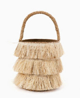 Sac seau en raphia de différentes couleurs avec pompons, vente en gros, nouveauté 2024, tendance