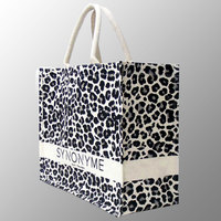 Bolsas de lona gruesas, bolsa de compras de estilo de vida elegante y elegante con estampado de leopardo bajo su marca, bolsas de promoción de lona con estampado de leopardo